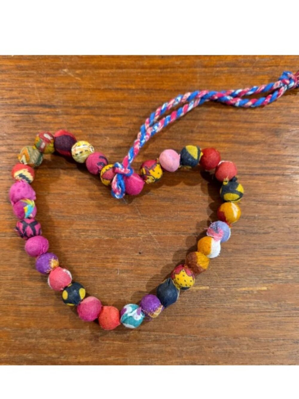 FAIR TRADE KANTHA BALL HEART ORNAMENT 5"